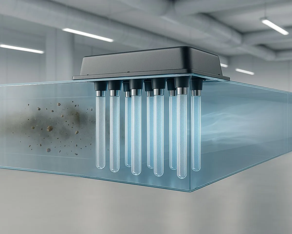 AeroTron-Ionisationsröhren im Luftstrom der Lüftungsanlage