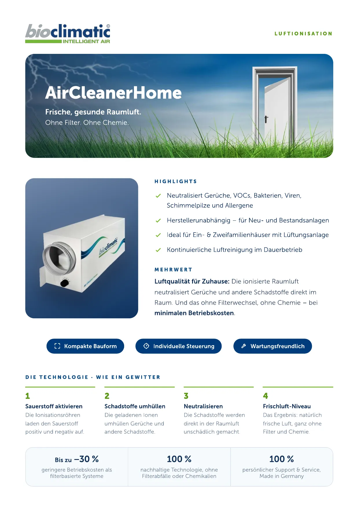Produktflyer AirCleanerHome, Seite 1 von 2 (Deutsch)