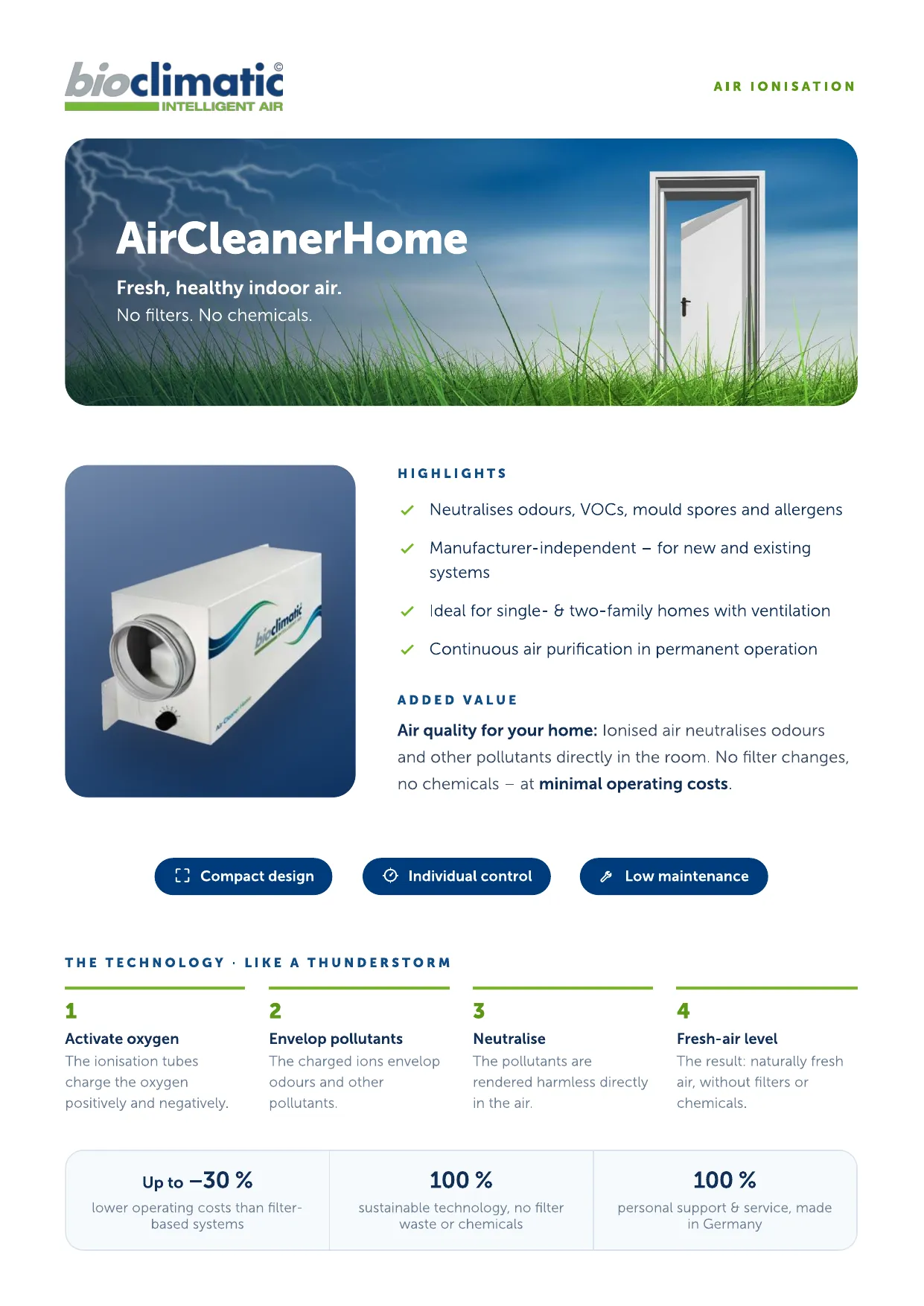 Produktflyer AirCleanerHome, Seite 1 von 2 (Englisch)