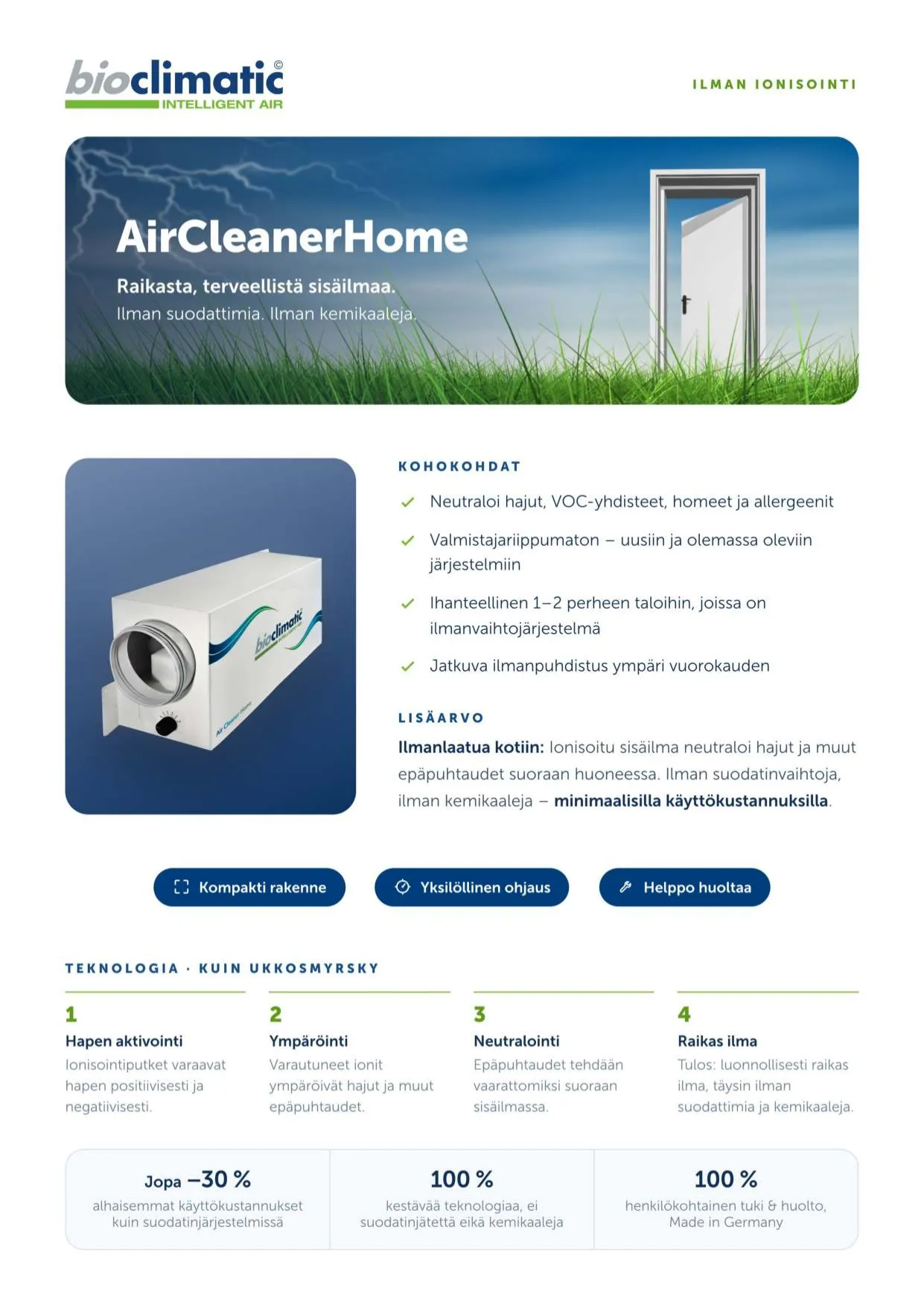 Produktflyer AirCleanerHome, Seite 1 von 2 (Finnisch)