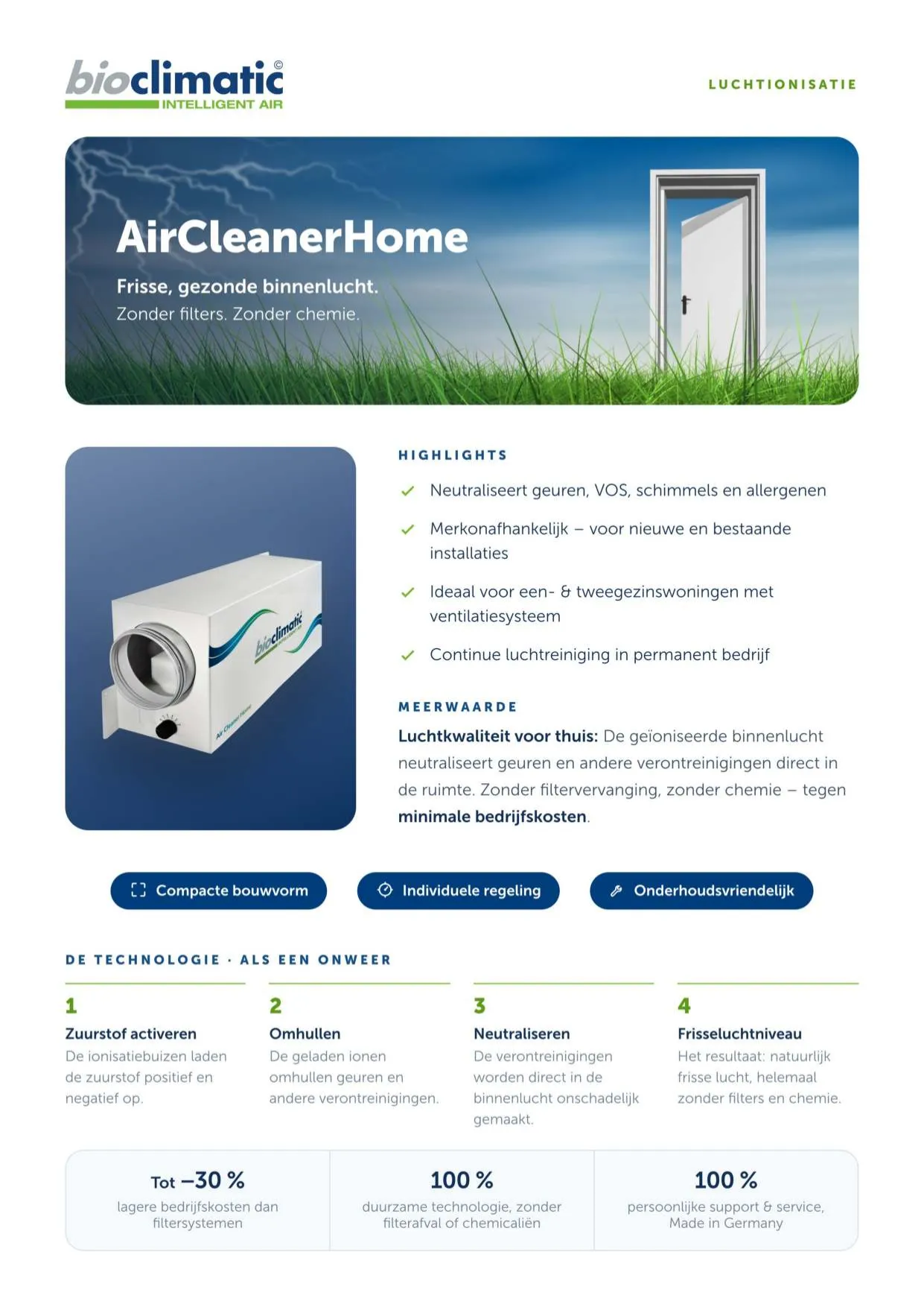 Produktflyer AirCleanerHome, Seite 1 von 2 (Niederländisch)