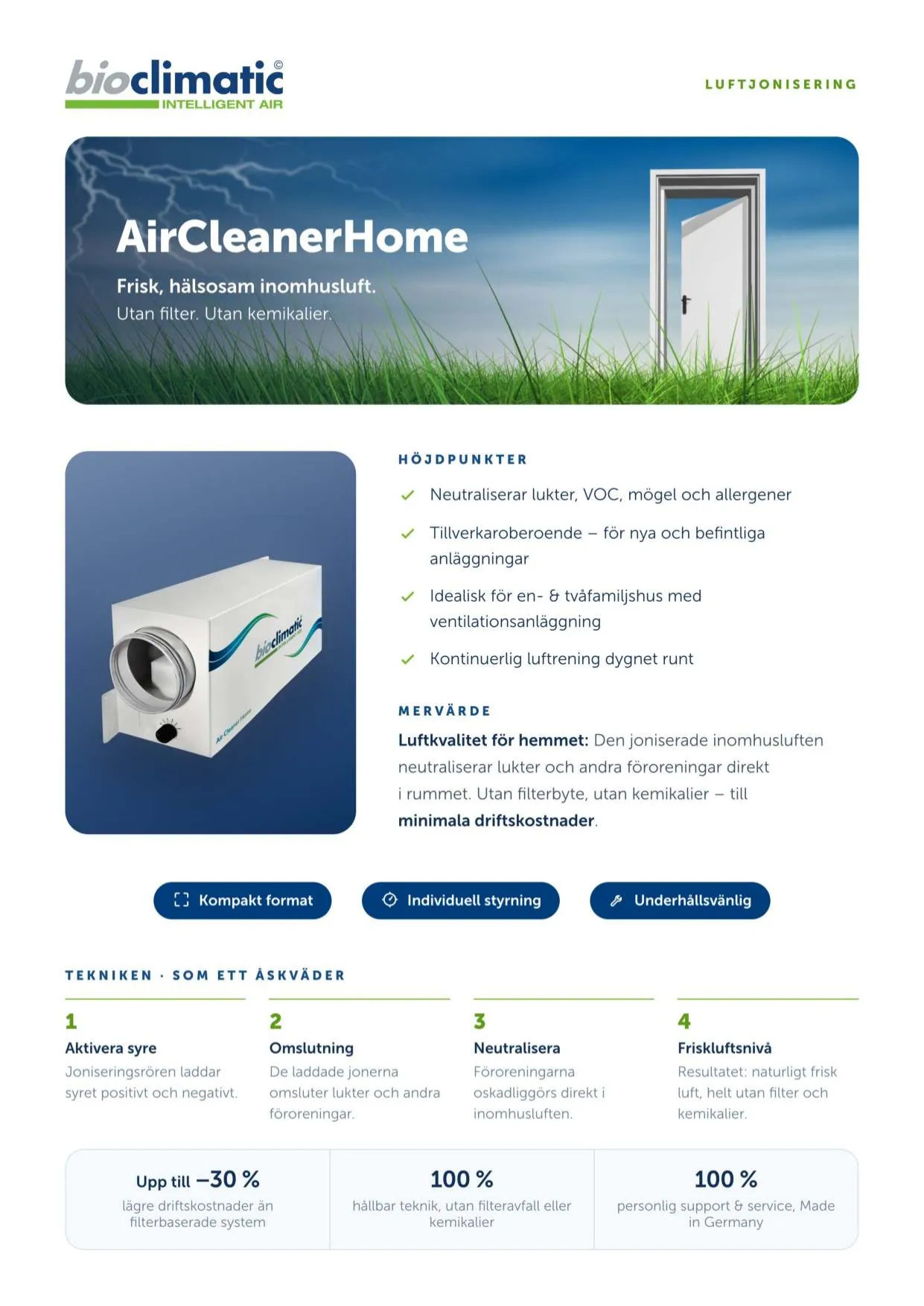 Produktflyer AirCleanerHome, Seite 1 von 2 (Schwedisch)