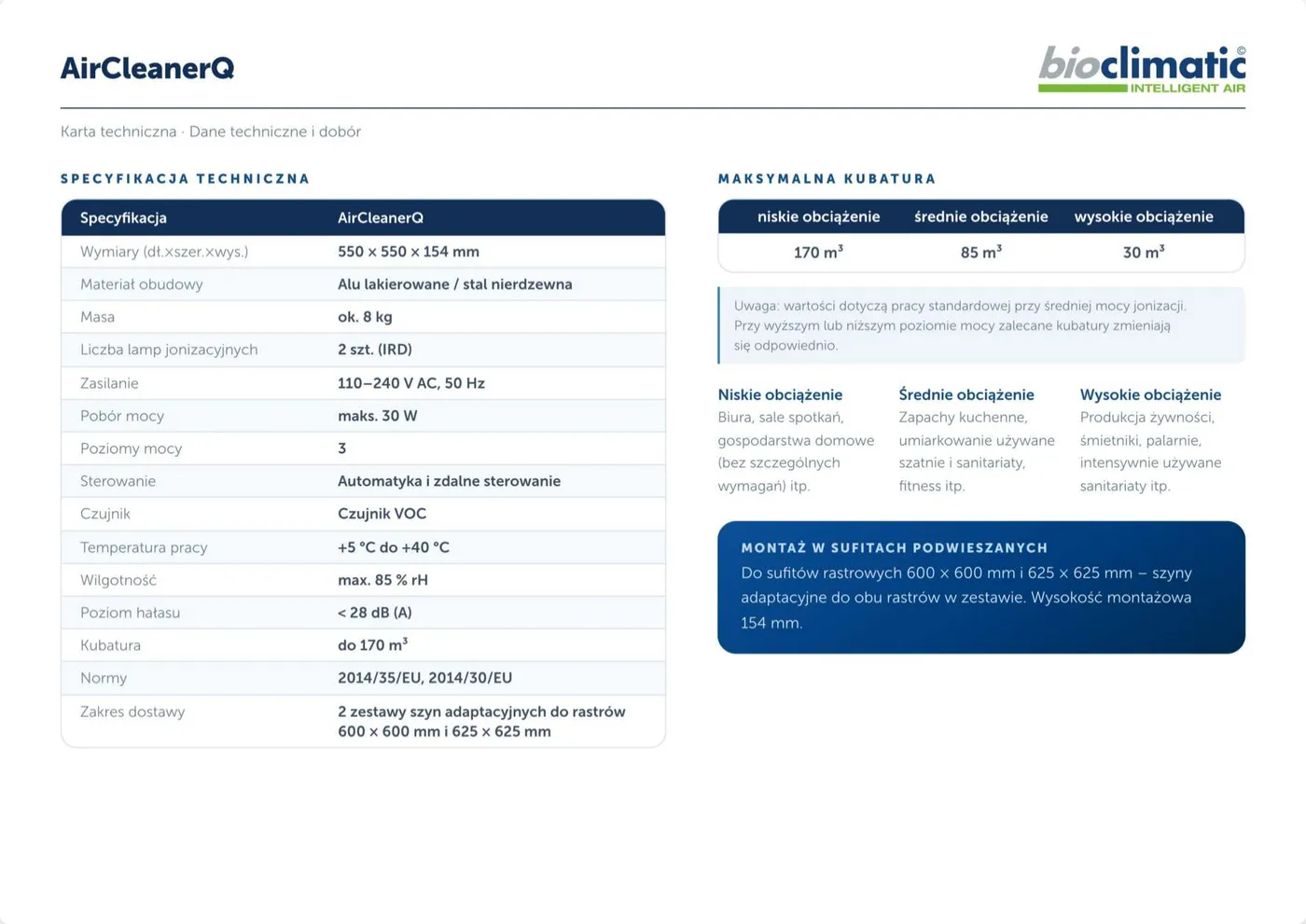 Technisches Datenblatt AirCleanerQ, Seite 1 von 2 (Polnisch)