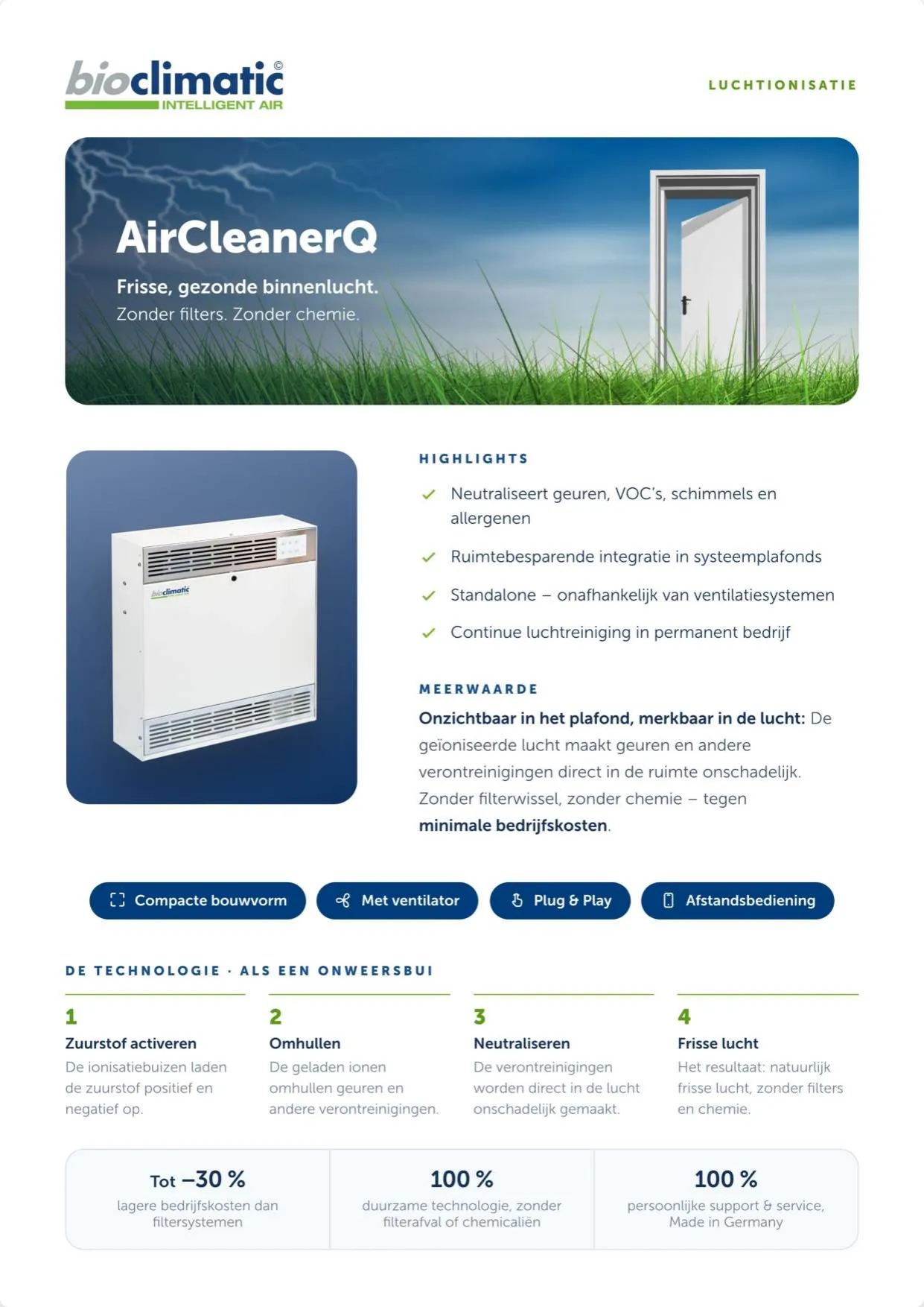 Produktflyer AirCleanerQ, Seite 1 von 2 (Niederländisch)
