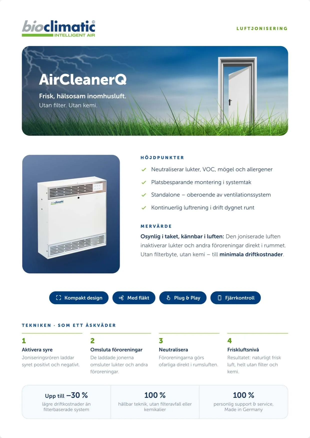 Produktflyer AirCleanerQ, Seite 1 von 2 (Schwedisch)