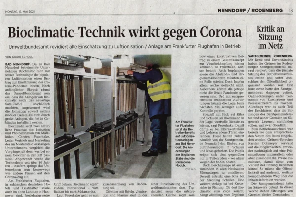 Downloads - Pressebericht zum Thema "Bioclimatic-Technik wirkt gegen Corona"